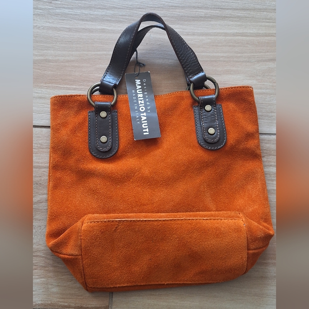 NEW Maurizio Taiuti Rusty Orange Leather Suede Tote Bag